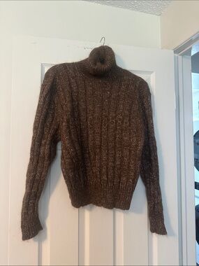 SPANNER women’s Brown Turtleneck Cable Knit Sweater